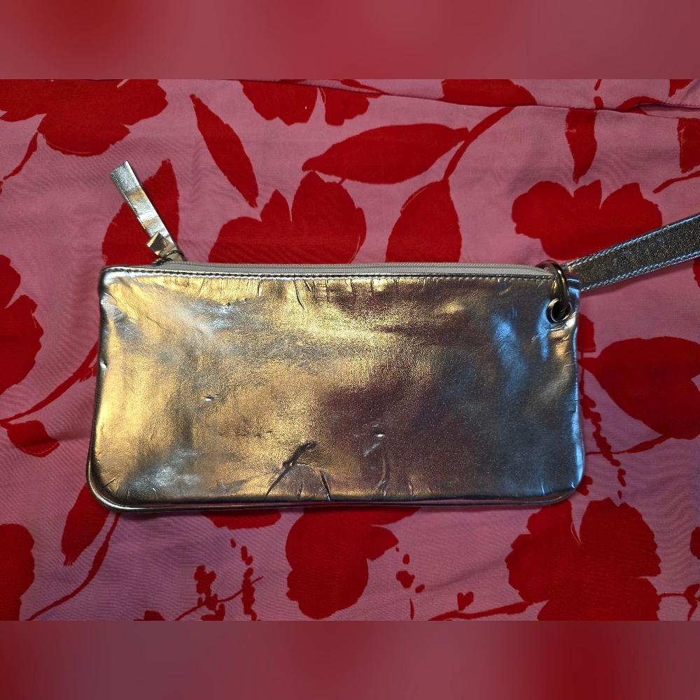 Sondra Roberts Metallic Silver Wristlet Clutch Pouch Bag
